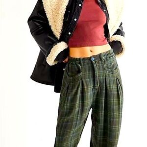 NWOT CP SHADES X FREE PEOPLE PLAID TROUSERS SMALL DOUBLE CLOTH COTTON
